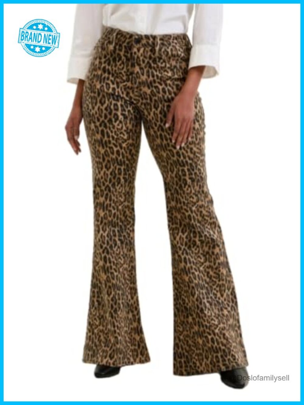 Judy Blue Mid Rise Flare Jeans Leopard Print Stretch Denim
